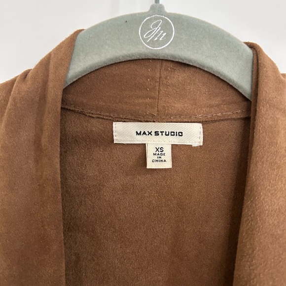 Max studio luxe faux suede topper duster cardigan jacket brown tan - Picture 4 of 5